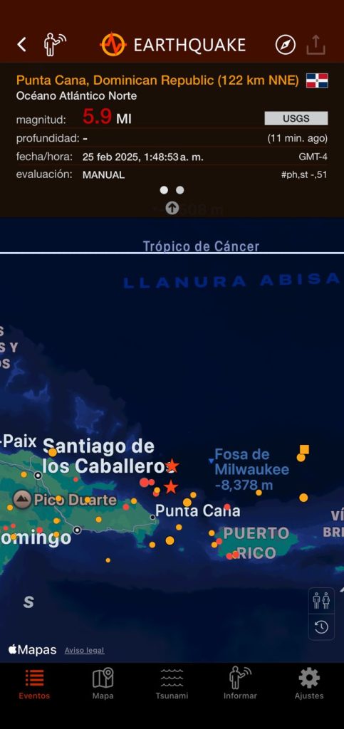 Terremoto de Magnitud 5.9 sacude la parte este de Rep Dom